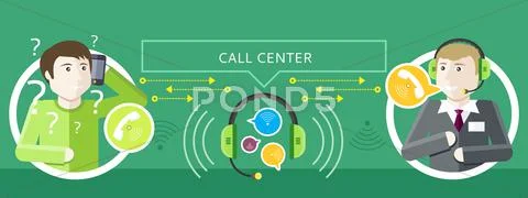 Concept of Call Centre Operator and Clients Stock Illustration