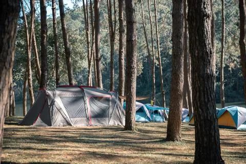 Concept camping blur background mountain cloud sky enhances nature outdoor .. Stock Photos
