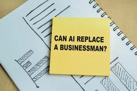 Concept of can AI replace a businessman write on sticky notes Stockfoto's