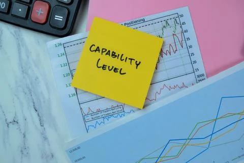 Concept of Capability Level write on sticky notes isolated on Wooden Table. Stock Photos