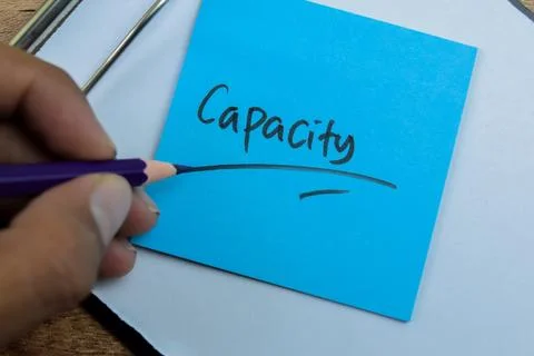 Concept of Capacity write on sticky notes isolated on Wooden Table. Fotos de archivo