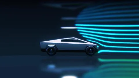 Concept car aerodynamics test in wind tunnel, side view 3d rendering Stock Illustration