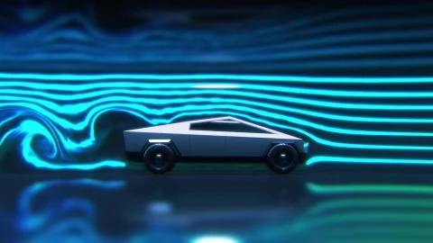 Concept car aerodynamics test in wind tunnel, side view 3d rendering Stock Illustration