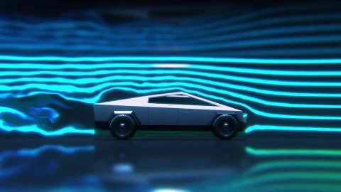 Concept car aerodynamics test in wind tunnel, side view 3d rendering Stock Illustration