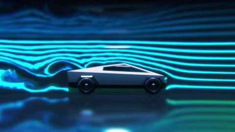 Concept car aerodynamics test in wind tunnel, side view 3d rendering Stock Illustration