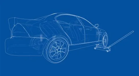 Concept car with Floor Car Jack. Vector Stock Illustration