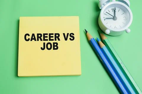 Concept of career vs job write on sticky notes isolated on table. Stock Photos