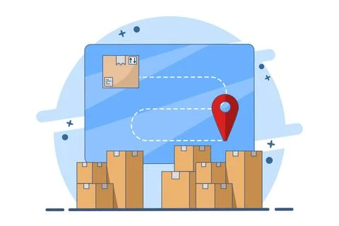 Concept of cargo box logistics delivery tracking, tracking order delivery route. Stock Illustration