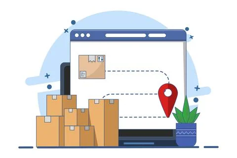 Concept of cargo box logistics delivery tracking, tracking order delivery route. Stock Illustration