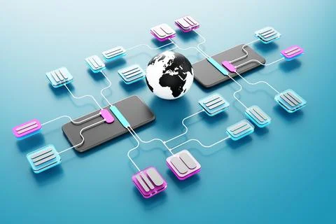 Concept of chatbot artificial intelligence and global communication in smartp Stock Illustration