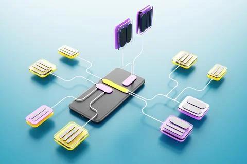 Concept of chatbot artificial intelligence and global communication in smartp Stock Illustration