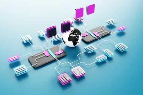 Concept of chatbot artificial intelligence and global communication in smartp Stock Illustration