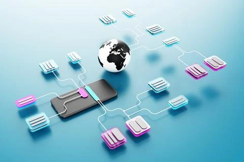 Concept of chatbot artificial intelligence and global communication in smartp Stock Illustration