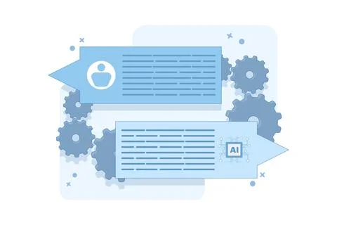 Concept of Chatbot Robot providing online assistance, AI Customer Support. Illustrazione stock