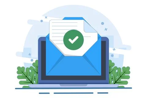 Concept of check mark notification on approved email message Stock Illustration
