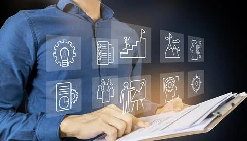 Concept of checking the measurement of performance and work goals to meet t.. Stock Photos