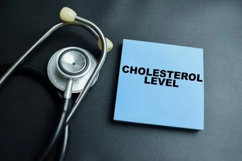 Concept of cholesterol level write on sticky notes isolated on table. Stock Photos