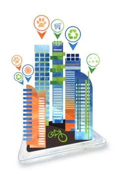 Concept of choosing apartment through mobile device with recycling facilities Stock Illustration