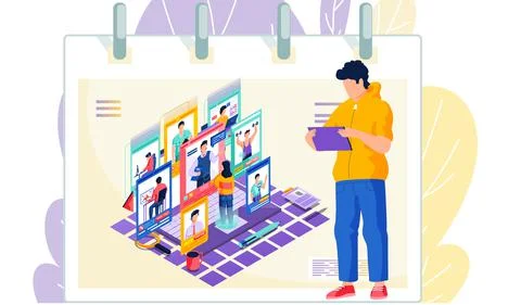 The concept of choosing a future profession. A man student, freelancer with a Stock Illustration