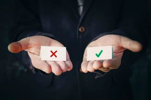 The concept of choosing the right or wrong option. business man select choice Stock Photos
