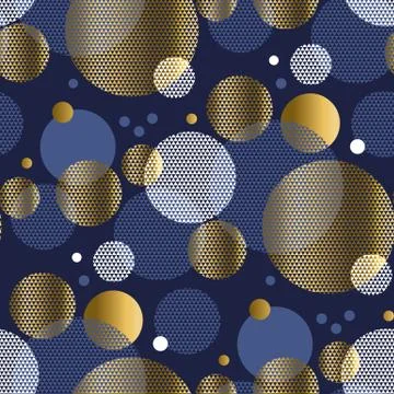 Concept circle planet seamless pattern. Gold and deep blue color abstract geo イラスト素材