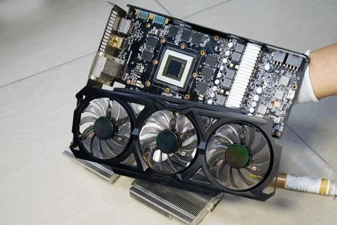 Concept, circuit board and components of a graphics card Stock Photos