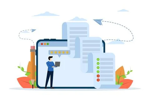 Concept of Client Feedback, Quality Test, Checklist, Customer Review. Stock Illustration