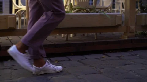 Concept close up of legs of moving attractive blonde girl in trendy business Stock Footage 119441267