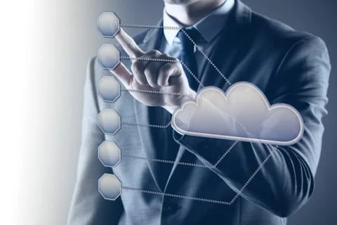 Concept of cloud computing with businessman 写真素材