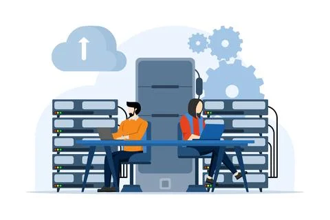 Concept of cloud computing, data center, file management, cloud storage. イラスト素材