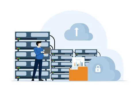 Concept of cloud computing, data center, file management, cloud storage. イラスト素材