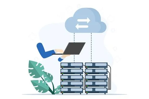 Concept of cloud computing, data center, file management, cloud storage. 스톡 일러스트