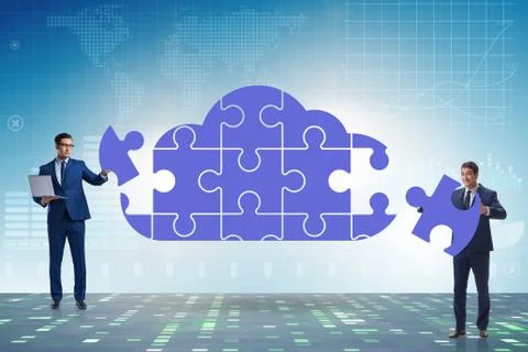Concept of cloud computing with jigsaw puzzle Stockfoto's