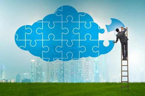 Concept of cloud computing with jigsaw puzzle 스톡 사진