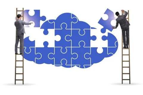 Concept of cloud computing with jigsaw puzzle Stock Photos