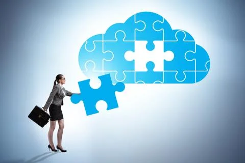 Concept of cloud computing with jigsaw puzzle Foto stock