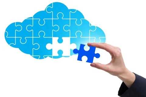 Concept of cloud computing with jigsaw puzzle Stock Photos