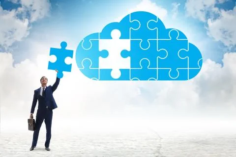 Concept of cloud computing with jigsaw puzzle Stockfoto's