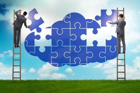 Concept of cloud computing with jigsaw puzzle Stock Photos