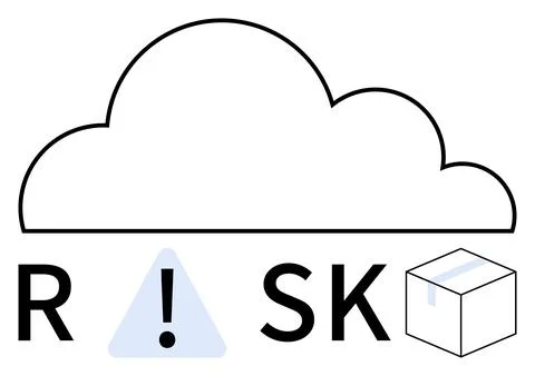 Concept of Cloud Computing Risks Highlighted with Caution Symbol and Packag.. イラスト素材