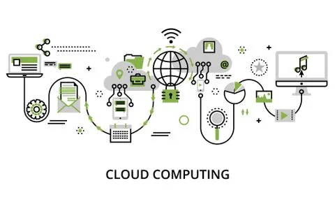 Concept of cloud computing technologies, protect computer networks and remote Illustrazione stock