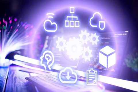 Concept of cloud computing technology. Protecting data and servers remotely.. Stock Photos