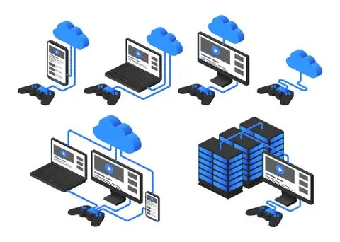 Concept cloud gaming and cross-platform set Illustrazione stock