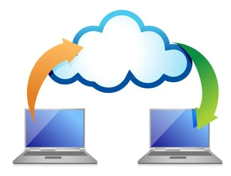Concept cloud laptops transferring files Stock Illustration