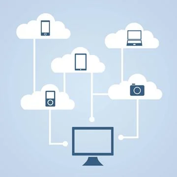 Concept of cloud storage. Concept cloud storage and data synchronization o... Stock Photos