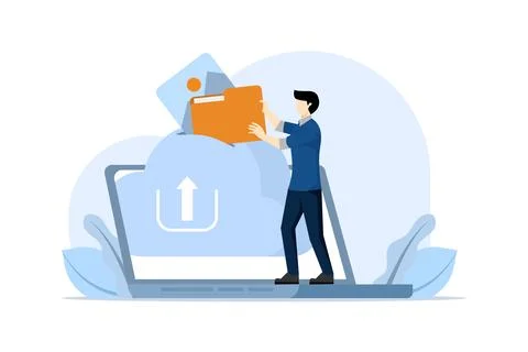 Concept of cloud storage, file downloading, database protection, data center. Stockillustratie