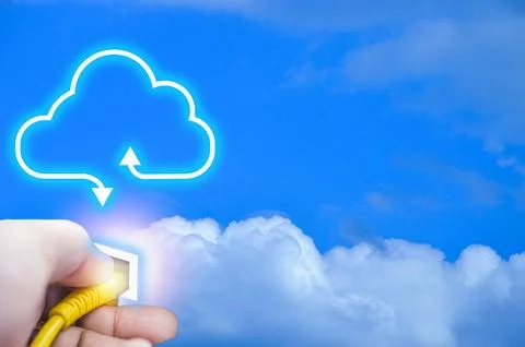 Concept Cloud system, secure online system Cost saving, easy to use and fast 스톡 사진