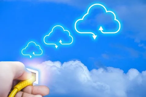 Concept Cloud system, secure online system Cost saving, easy to use and fast 스톡 사진
