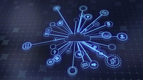 Concept of cloud technologies and server data processing Stock Footage 233347006