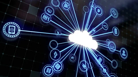 Concept of cloud technologies and server data processing Stock Footage 233348750